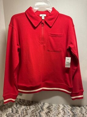 dip Red Half-Zip Collared Pullover Sweatshirt with Pocket